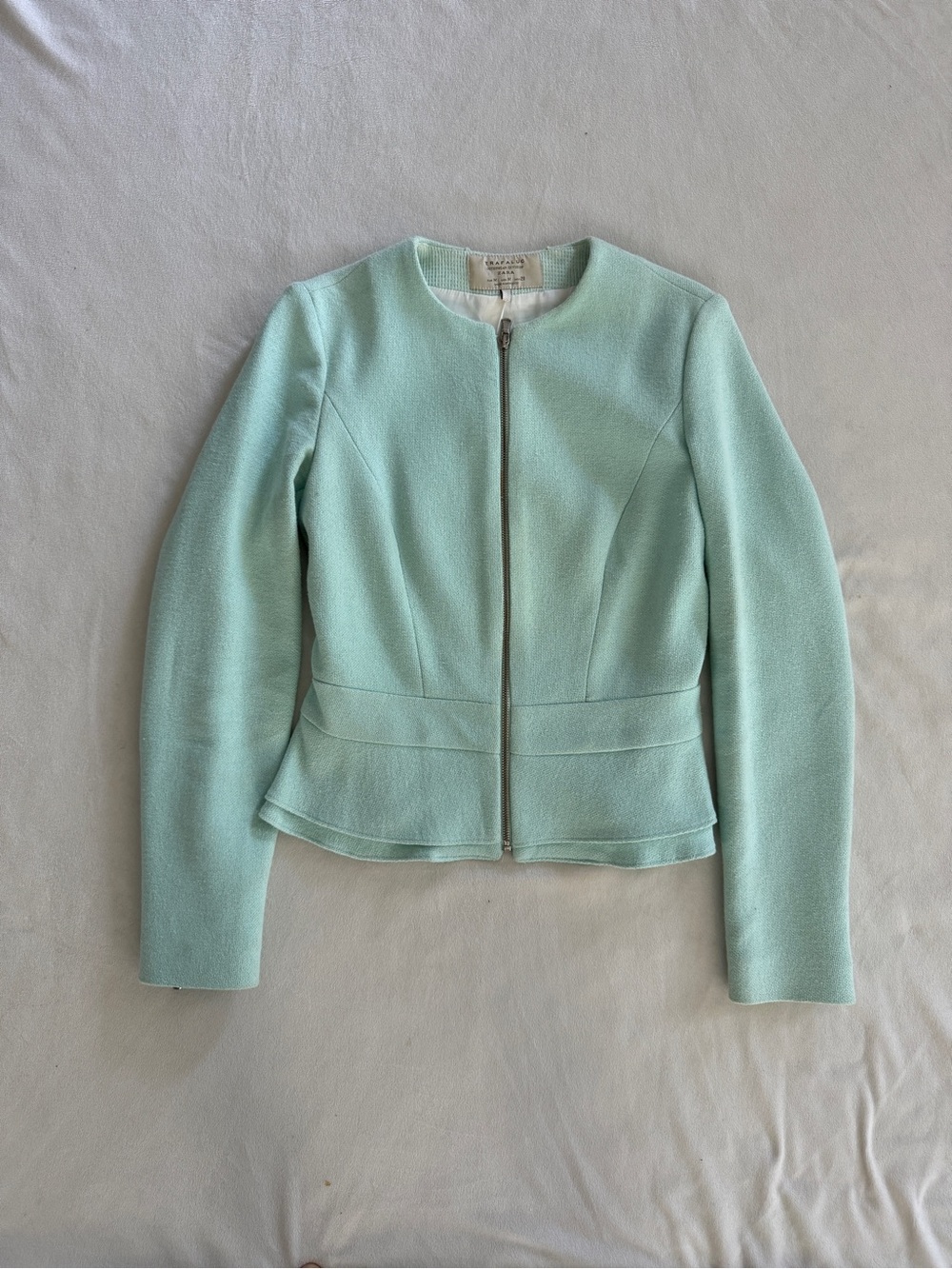 Zara Mint Tailored Zip-Front Peplum Jacket